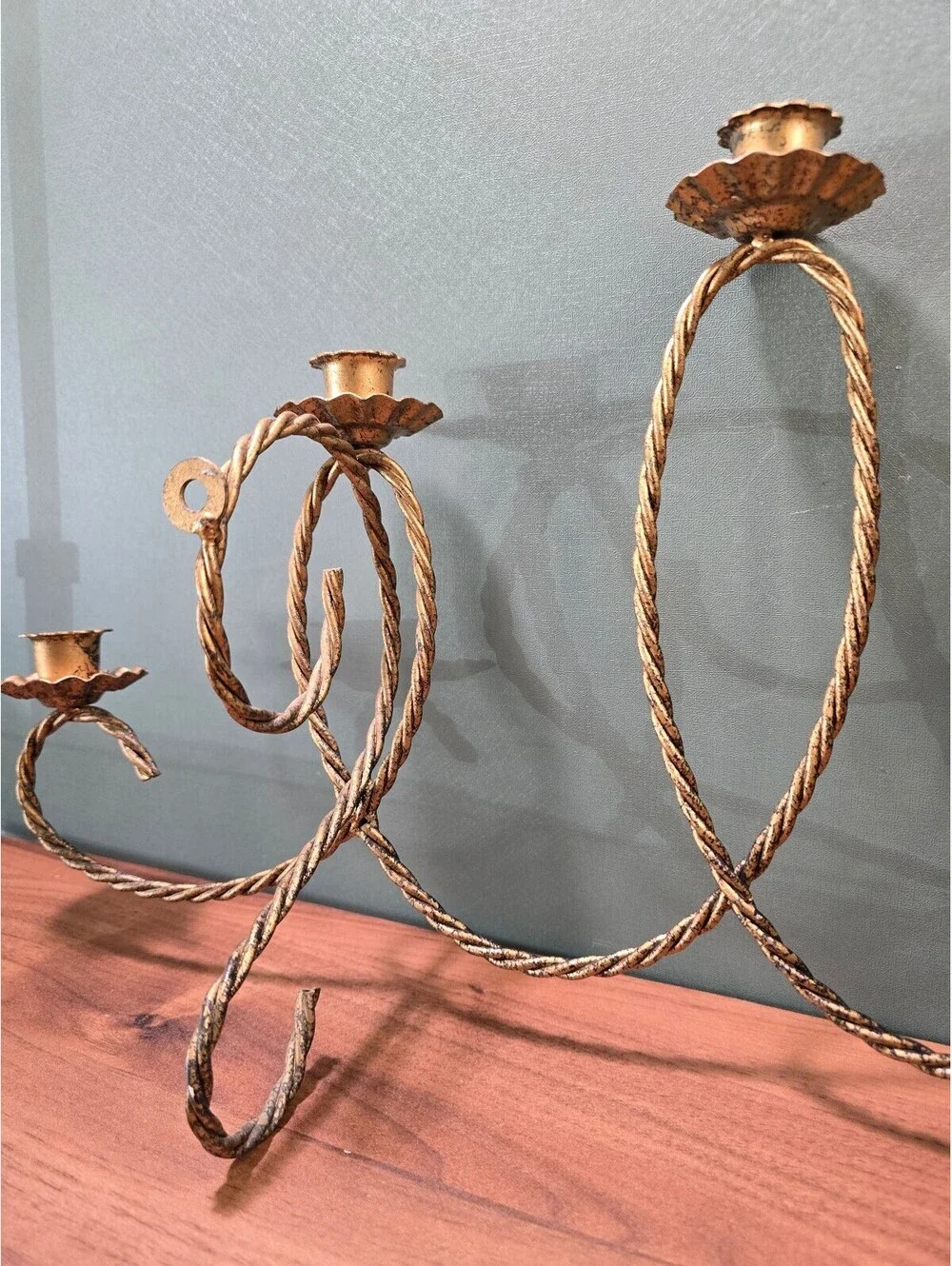 Vintage Five-Arm Gold Metal Wall Candelabra Candle Holder